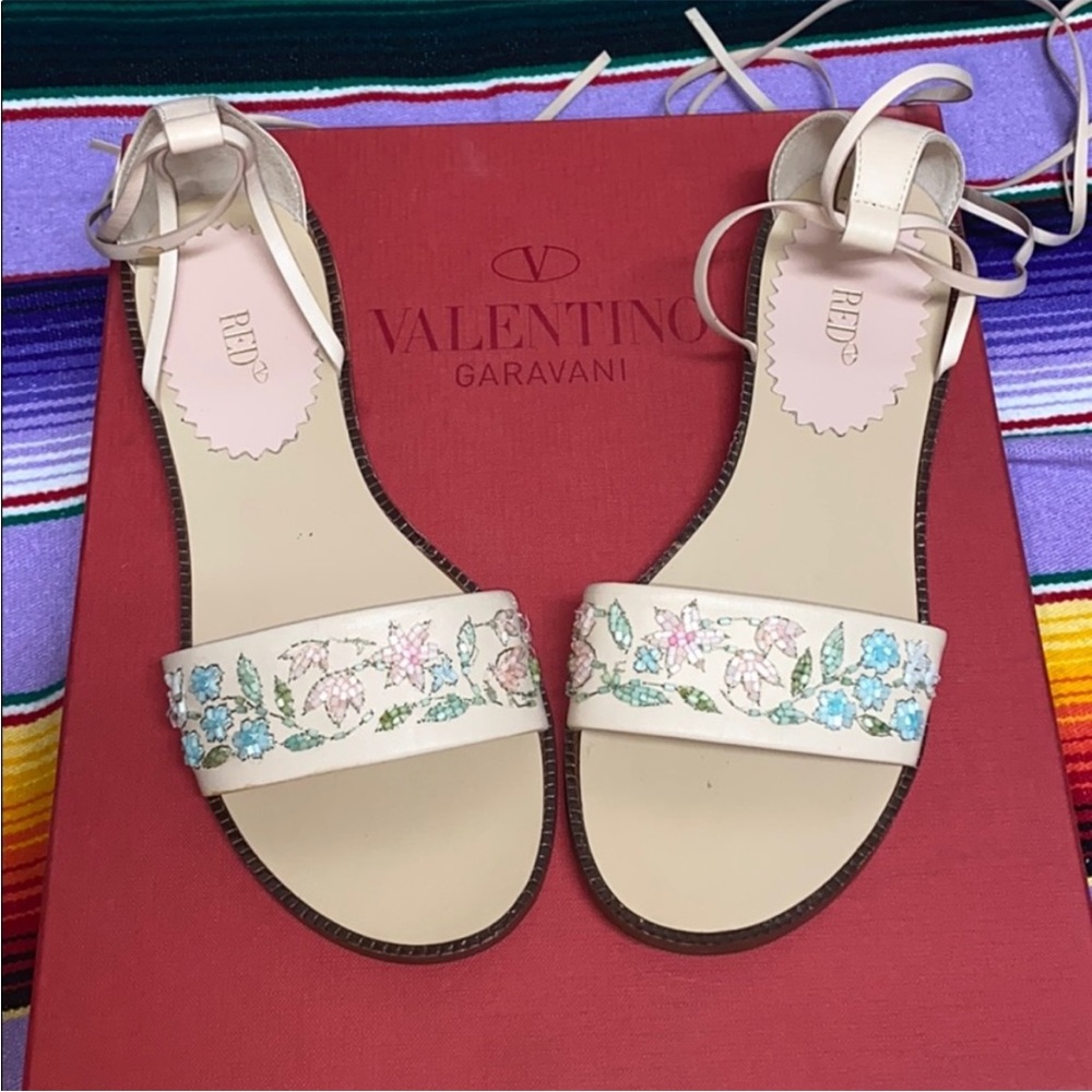 Beaded Flowers Ankle Strap gladiator mosaic sandal